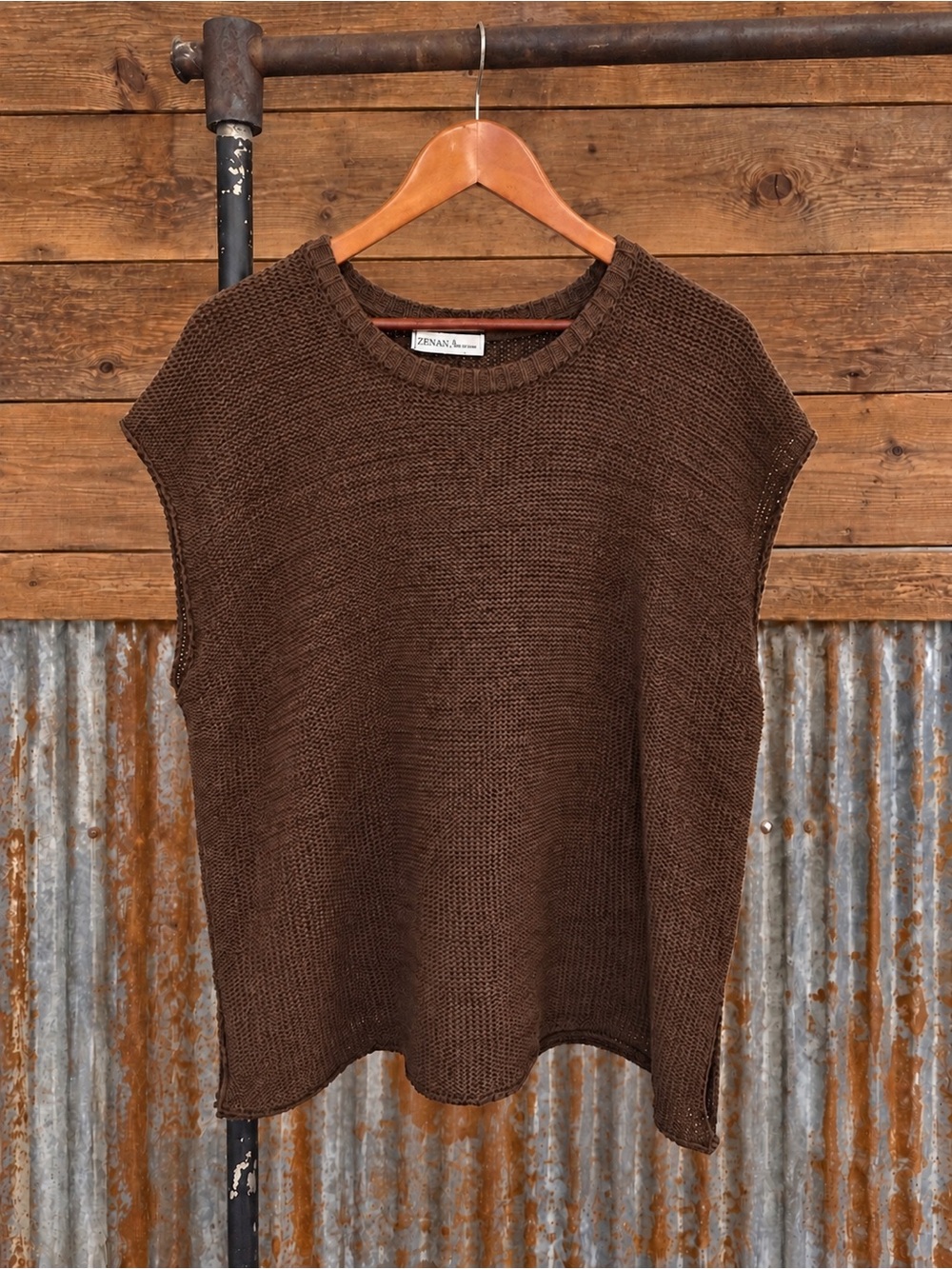 Zenana Chocolate Brown Open Knit Sweater Vest Fall Layering Top Medium - Picture 2 of 6